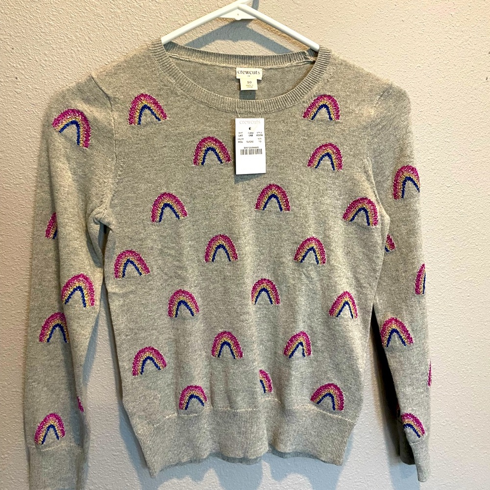 NWT J Crew Crewcuts Girls Embroidered Rainbow Sweater Sz 10